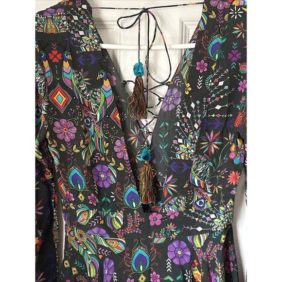 Matthew Williamson Silk Dress laceup with tassel hem bell long slv bright New 4 - Picture 10 of 16